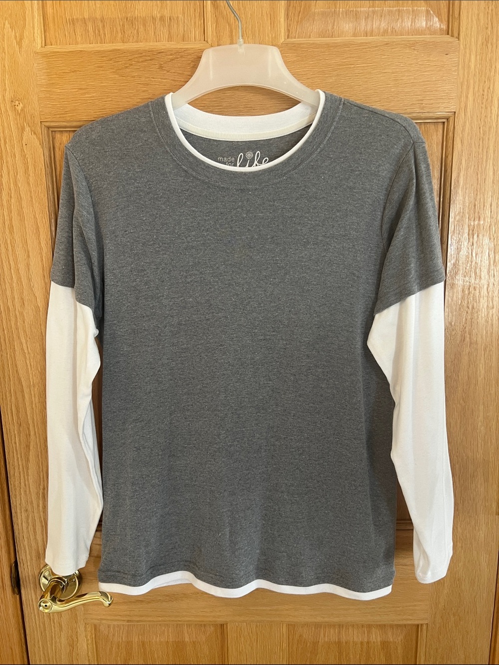 made for life - Two-Tone Long Sleeve Tee in Gray and White XL - Picture 5 of 14